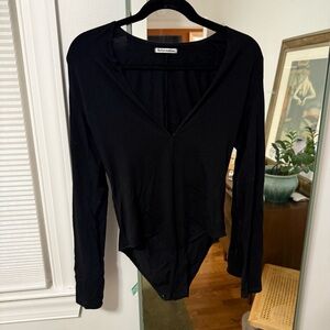 Reformation Classic Black V-Neck Bodysuit